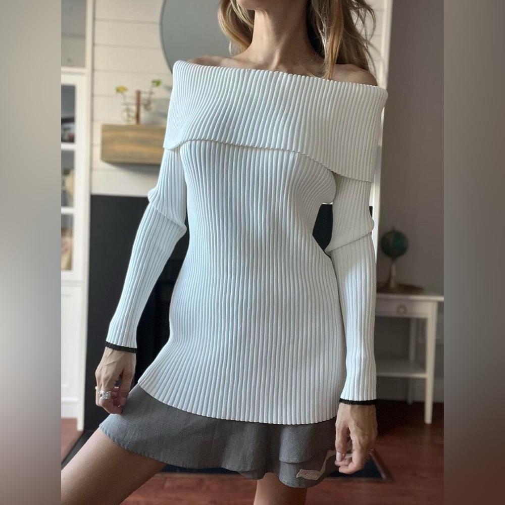 Proenza Schouler Off The Shoulder Long Sleeve Ribbed Top